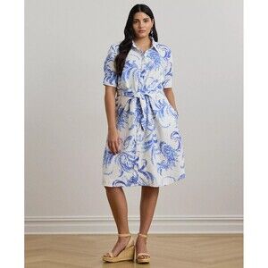 Lauren Ralph Lauren Women's Plus Size Paisley Tie-Front Linen Shirtdress 22W